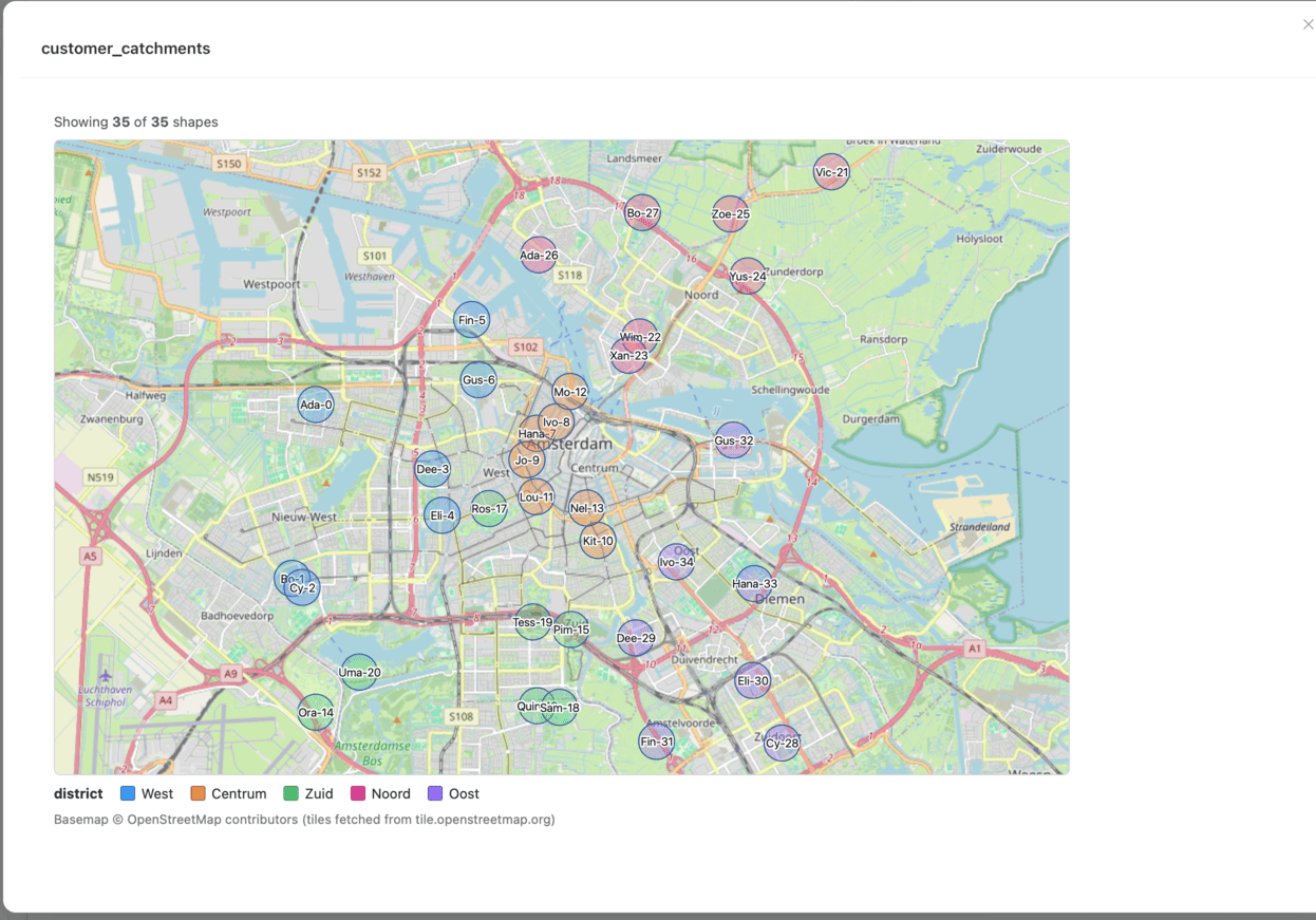 Customer catchments around Amsterdam districts